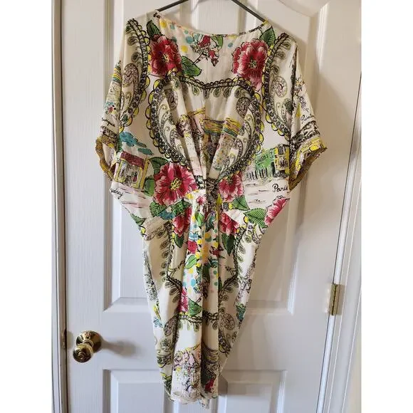 Collette Dinnigan for Anthropologie 100% Silk Dress Kaftan Printemps Size 10 - Picture 3 of 11